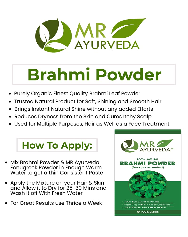 MR Ayurveda 100% Pure Organic Brahmi Powder for Hair Growth, Skin Care & Face Glow – 100g | Natural Herbal Supplement for Stress Relief, Memory Boost & Holistic Wellness