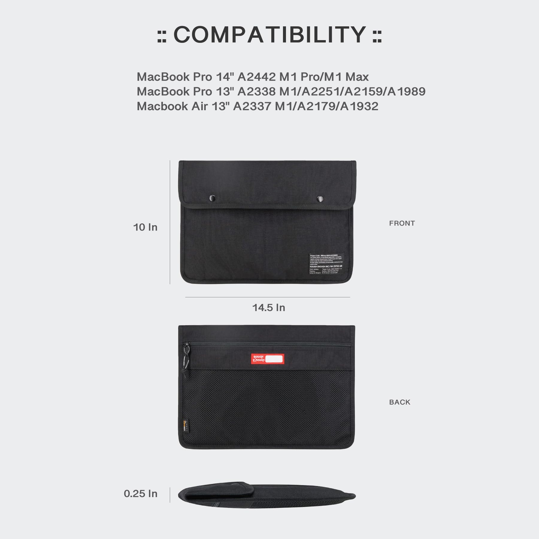 13-14 Inch Laptop Sleeve Case with Accessory Pocket - Slim Black Cordura Protective Bag for Notebook Computers | Perfect for Work, Travel & School