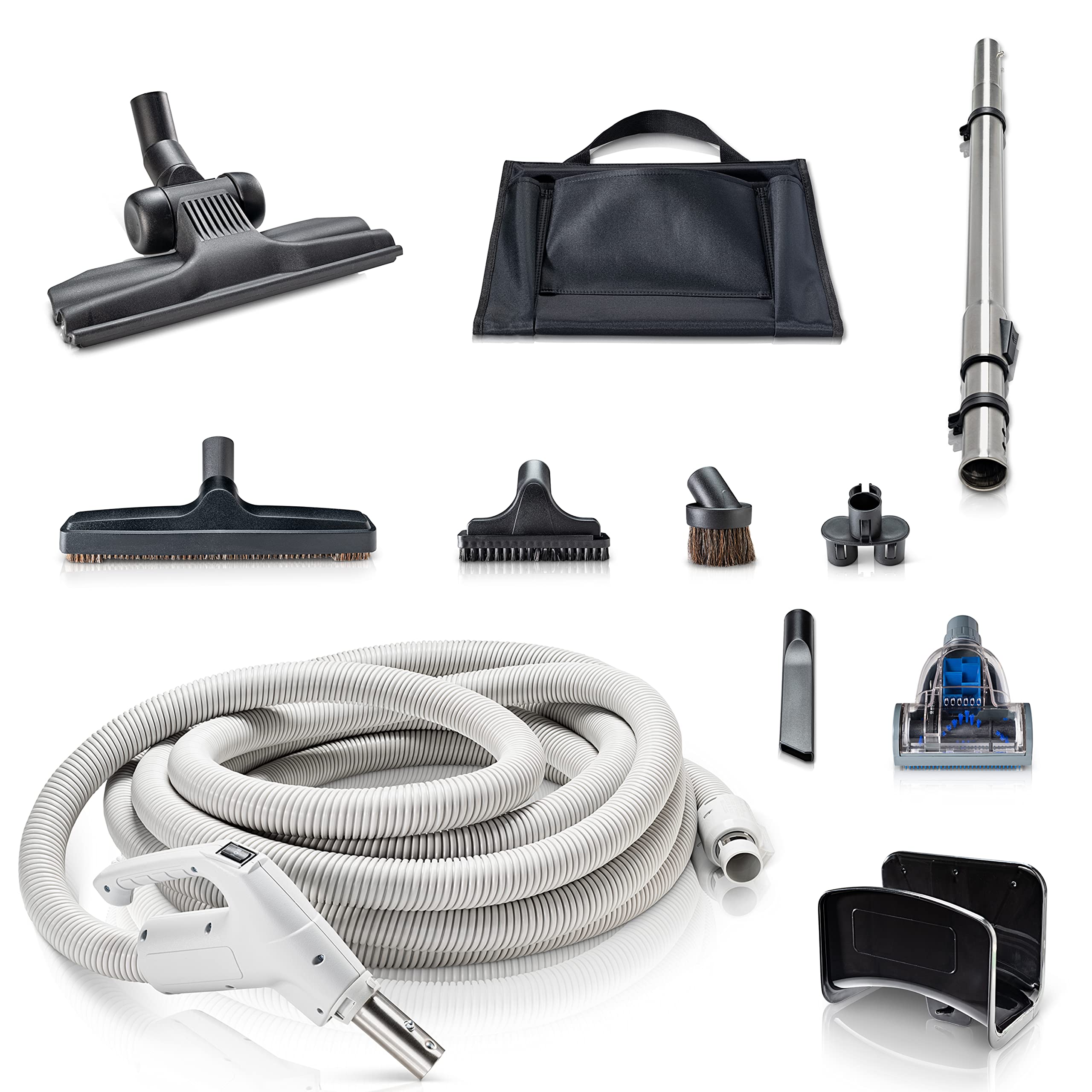 Prolux 30 ft Central Vacuum Hose Kit with Turbo Nozzles - Universal Fit for All Vacuum Brands - Perfect for Home Cleaning, Car Detailing & Pet Hair Removal