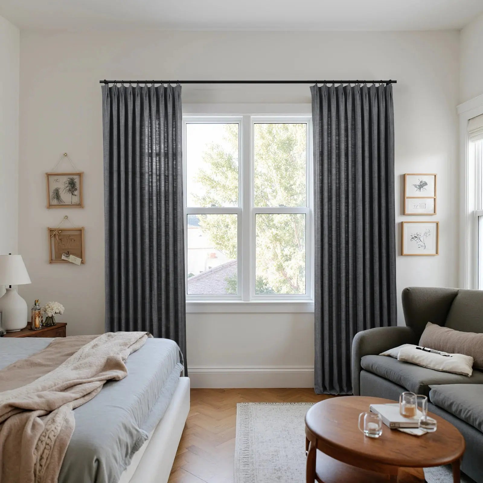 Reid Herringbone Curated Pleated Window Drapes - Elegant Blackout Curtains for Living Room & Bedroom