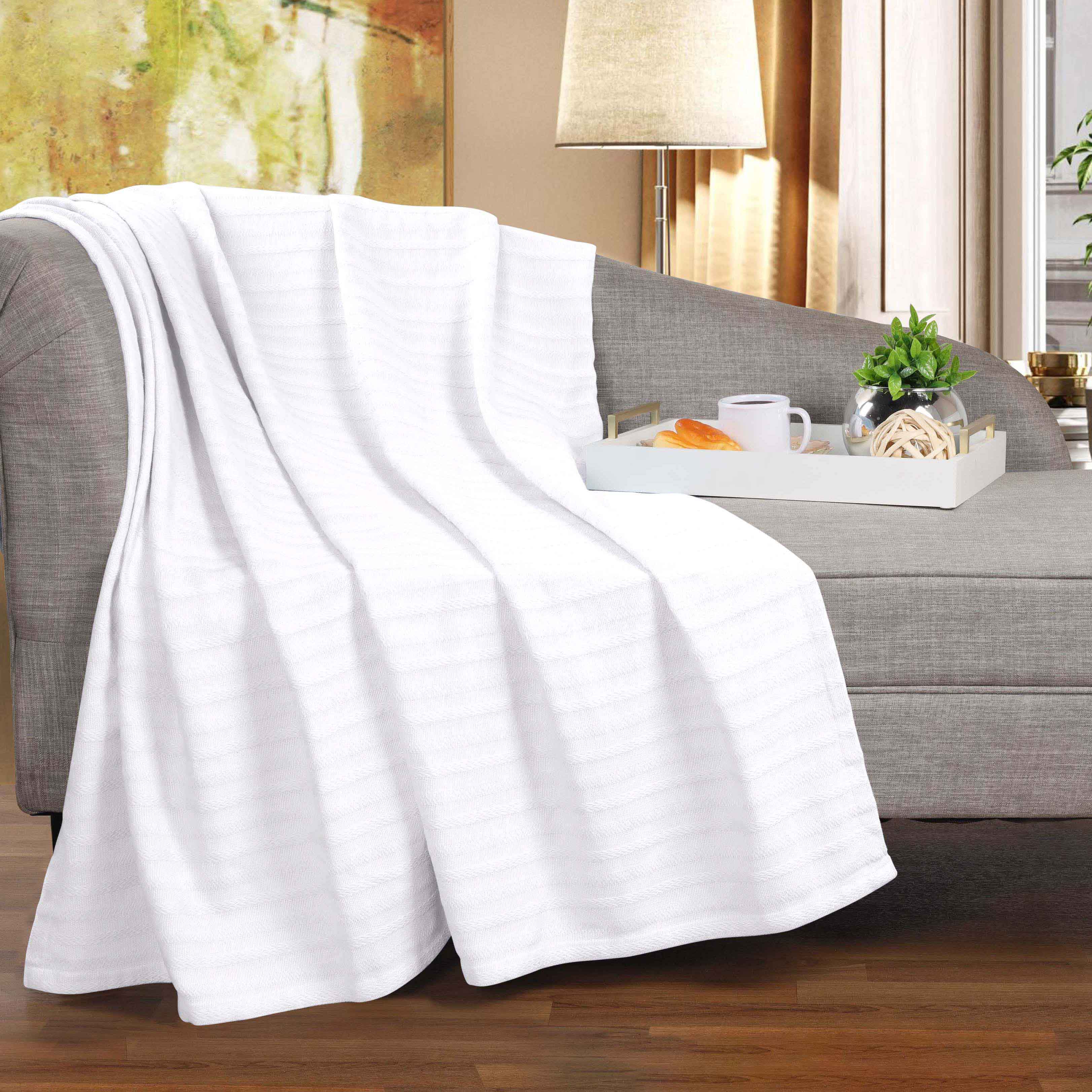 Soft Clara Cotton Textured Striped Lightweight Woven Blanket - Perfect for Sofa, Bed & Outdoor Picnics