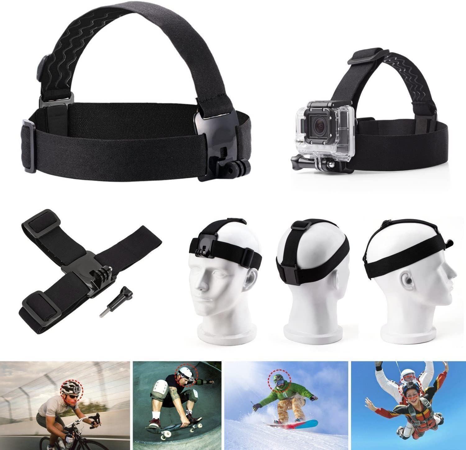 4-in-1 Universal Action Camera Accessories Kit - Head Strap Mount, Chest Harness, Selfie Stick & Phone Holder for GoPro Hero 12/11/10/9/8, Insta360 One Camera & Smartphones - Perfect for Hiking, Vlogging, Cycling & Outdoor Adventures