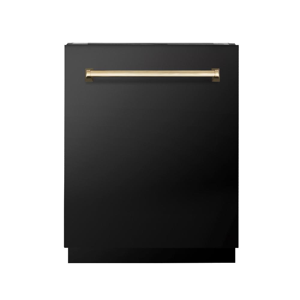 ZLINE Autograph Edition 24-Inch Top Control Tall Tub Dishwasher with 3rd Rack - Black Stainless Steel & Polished Gold Handle, 51dBA Quiet Operation - Perfect for Modern Kitchens, Open Concept Homes & Entertaining Spaces