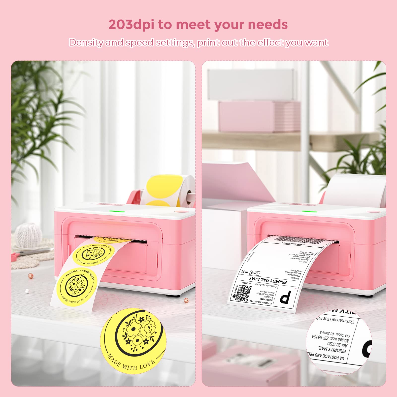 MUNBYN 4x6 USB Thermal Shipping Label Printer for Home & Small Business - Compatible with Canada Post, Purolator, UPS, FedEx, DHL (Pink) - Perfect for E-commerce, Online Sellers & Package Shipping