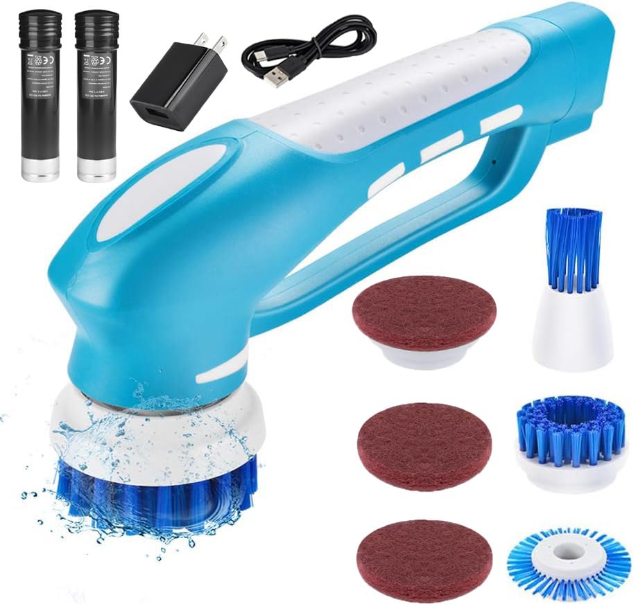 RICHOOSE Cordless Electric Scrubber - 6 Brush Heads for Bathroom, Kitchen & Shower Cleaning