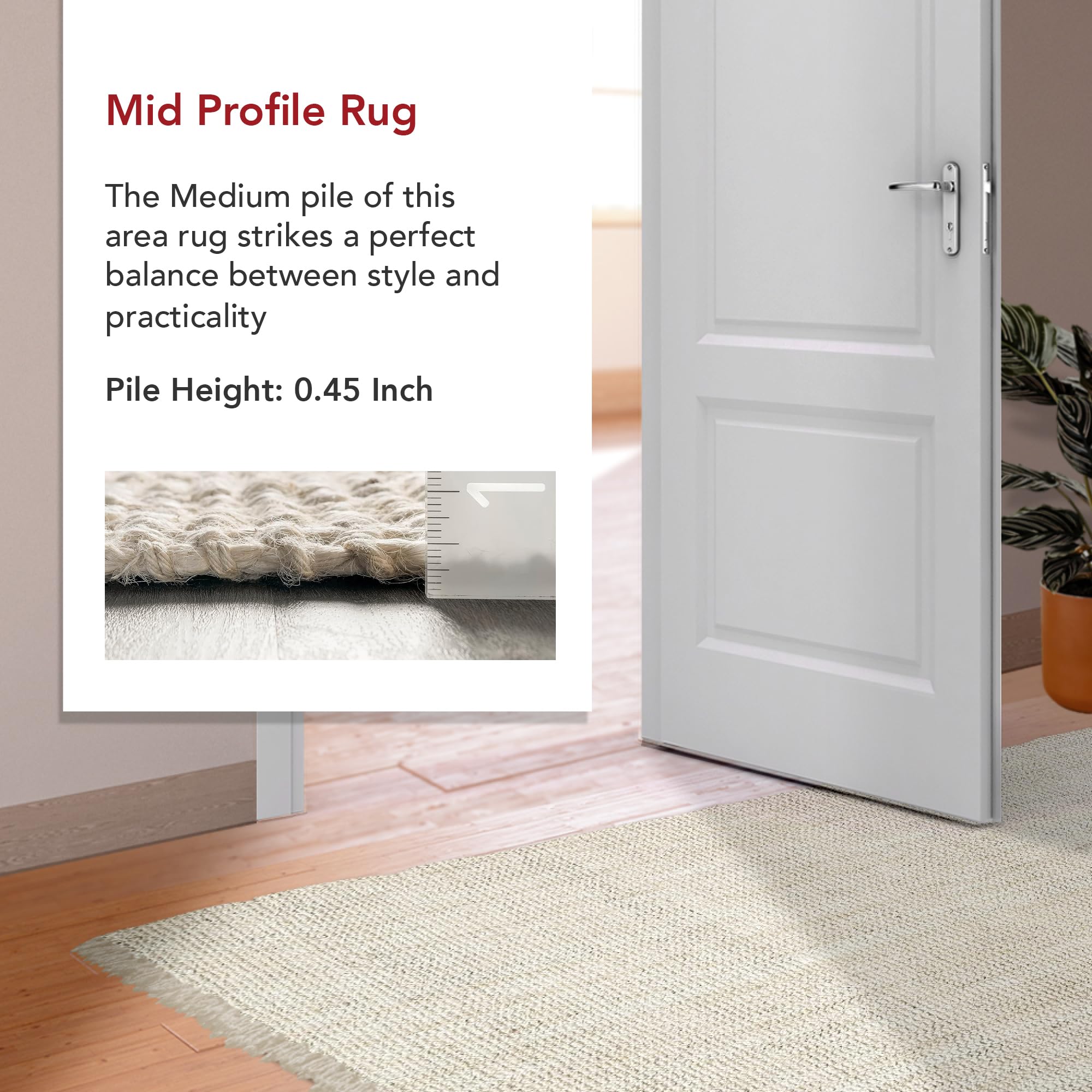 nuLOOM 6'x6' Square Daniela Jute Tassel Handwoven Area Rug - Off White Farmhouse Chunky Weave Natural Fiber Rug for Bedroom, Living Room, Dining Room, Office, Hallway & Entryway | Boho Home Decor, Cozy Floor Covering