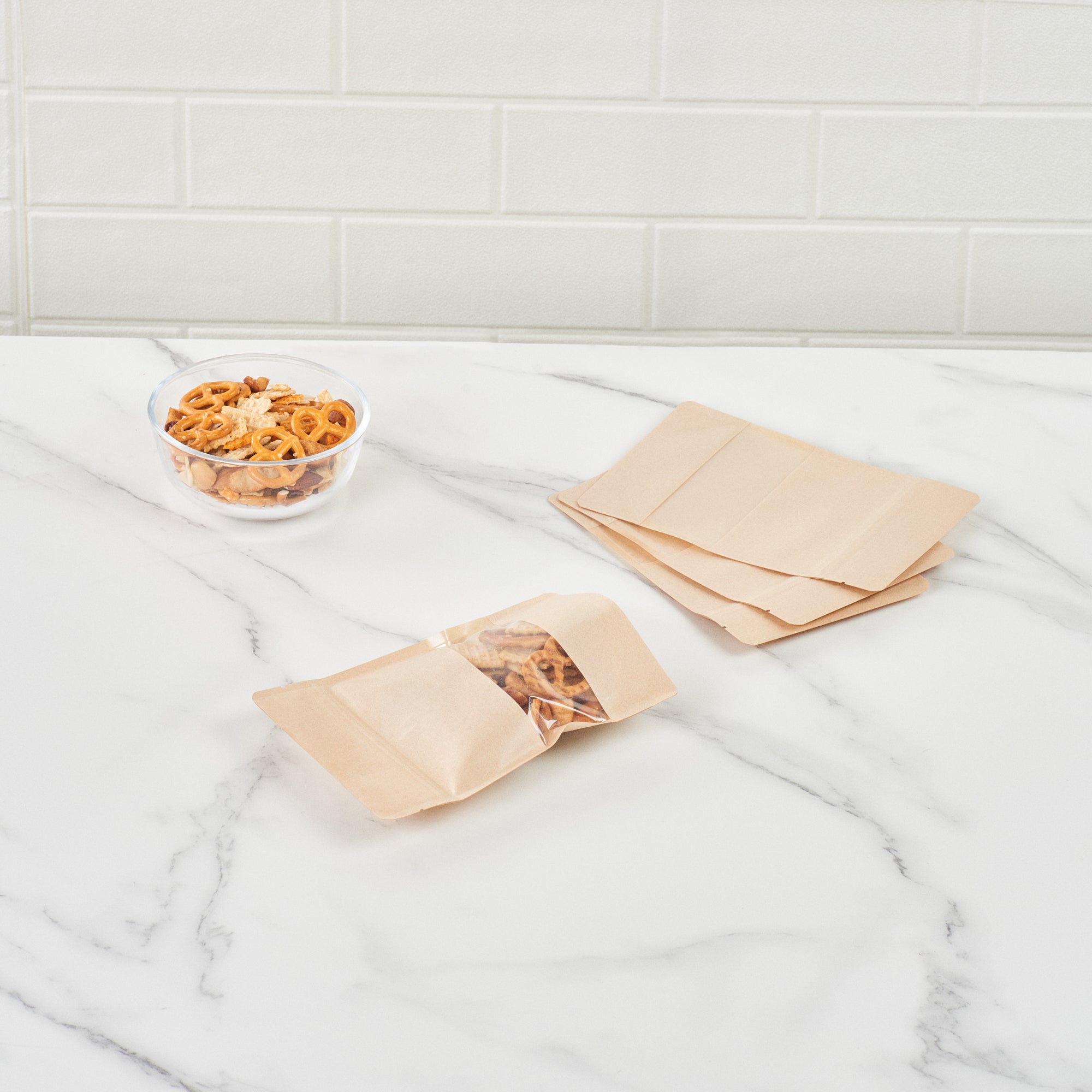 Kraft Plastic Small Window Bags with Heat Sealable Feature - 7 x 4 3/4 x 1 1/2 Inches - Pack of 100 | Perfect for Bakery, Candy, Crafts & Retail Packaging