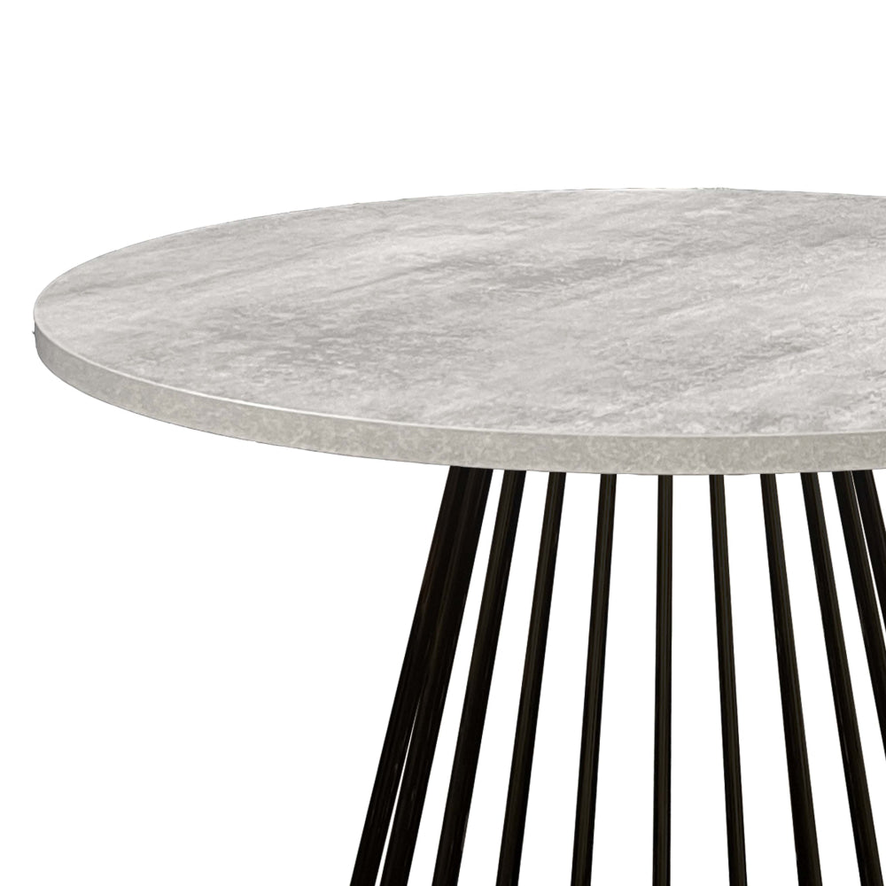 Matilda 5-Piece Round Dining Set - 110cm Faux Cement Table & 4 Luka Fabric Chairs (Grey) - Perfect for Small Spaces & Modern Home Decor