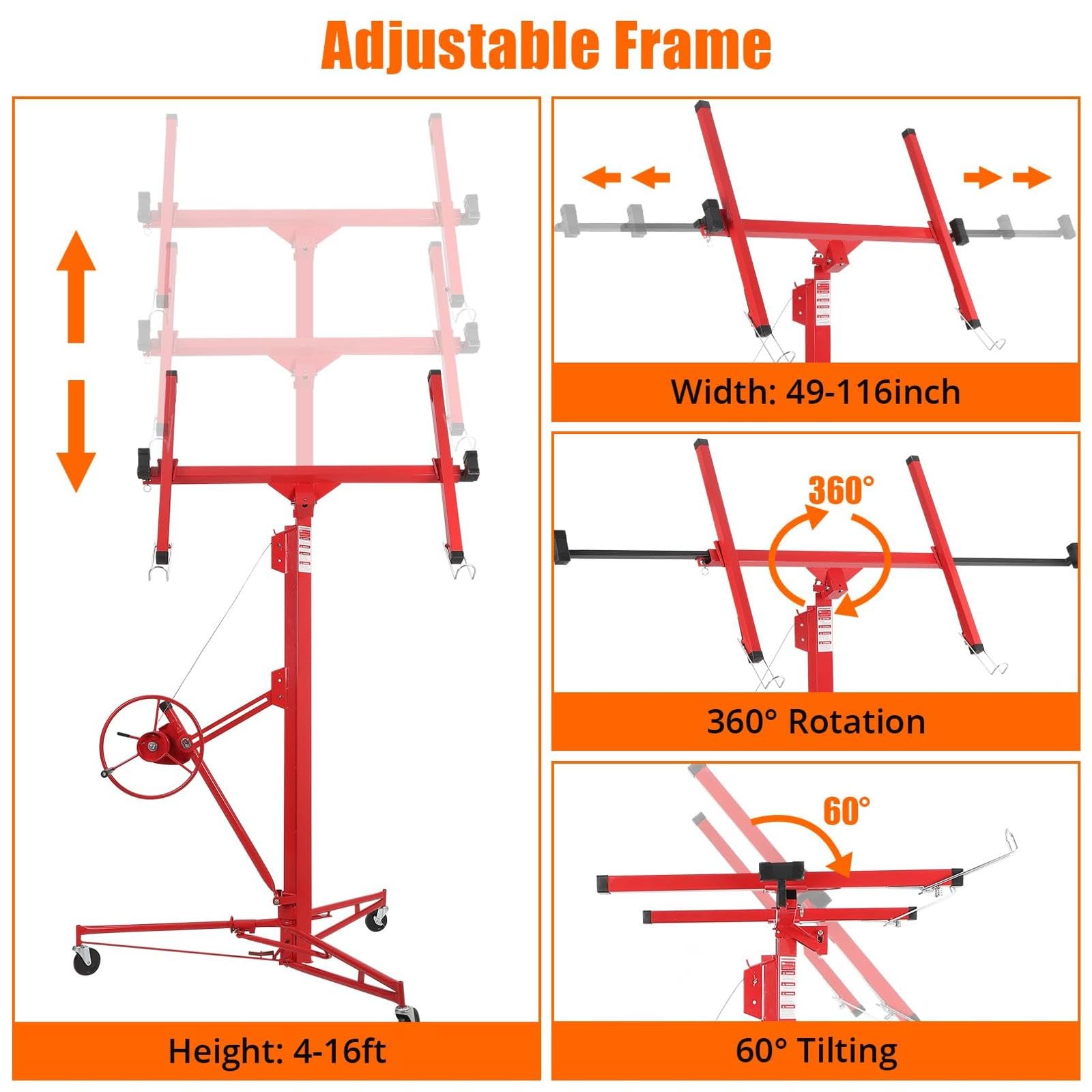 GARVEE 16FT Drywall Lift - 150LBS Capacity Adjustable Ceiling Panel Hoist for Home Renovation & Construction Projects | Perfect for Installing Drywall, Ceiling Tiles & Plasterboard