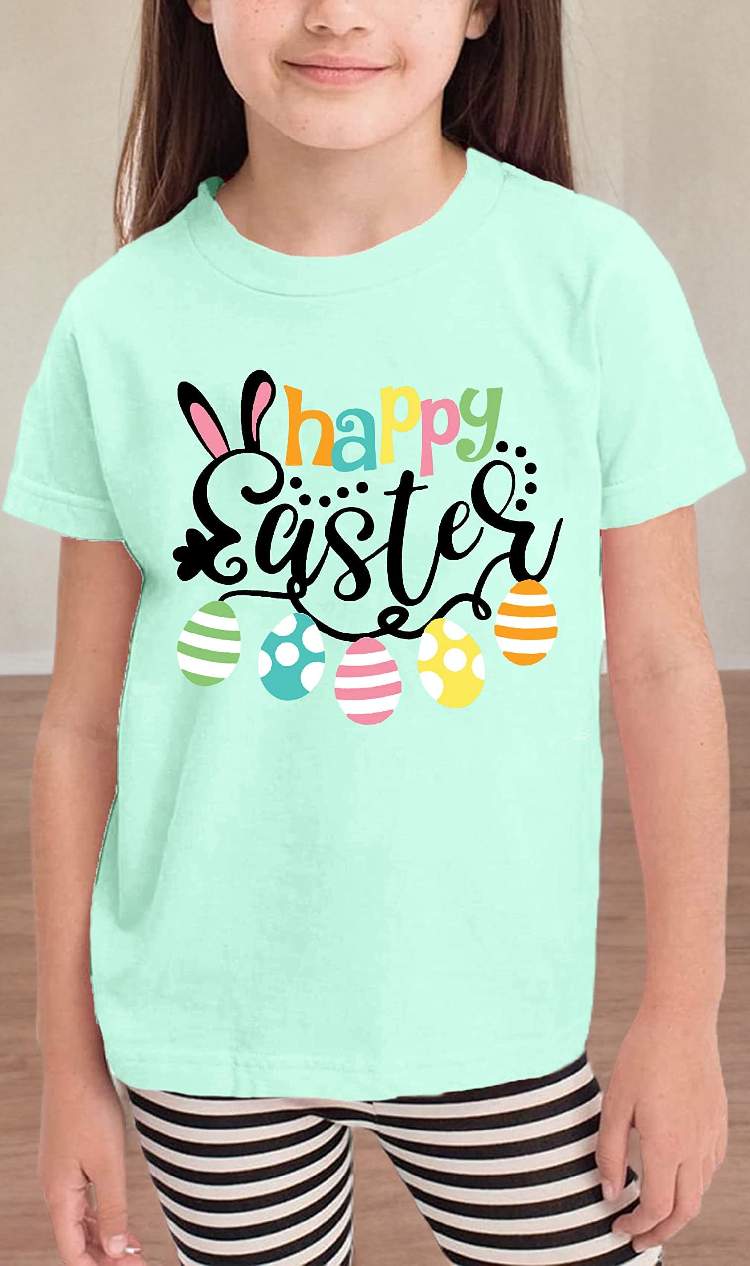 Happy Easter T-Shirt for Toddler Boys & Girls - Cute Bunny Rabbit Graphic & Easter Egg Letter Print Tee - Perfect for Easter Sunday, Egg Hunts & Spring Family Photos