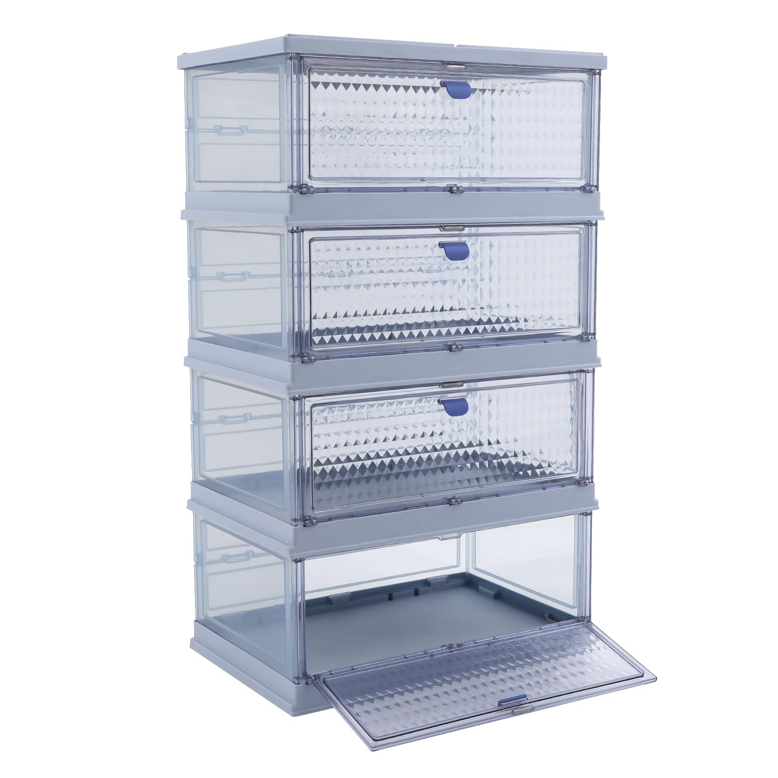 Foldable Storage Cabinet with Magnetic Doors - 4-Tier Closet Organizer for Home, Office, Dorm & Party - Space Saving Foldable Storage Bins for Bedroom, Living Room & Laundry Room (Blue)