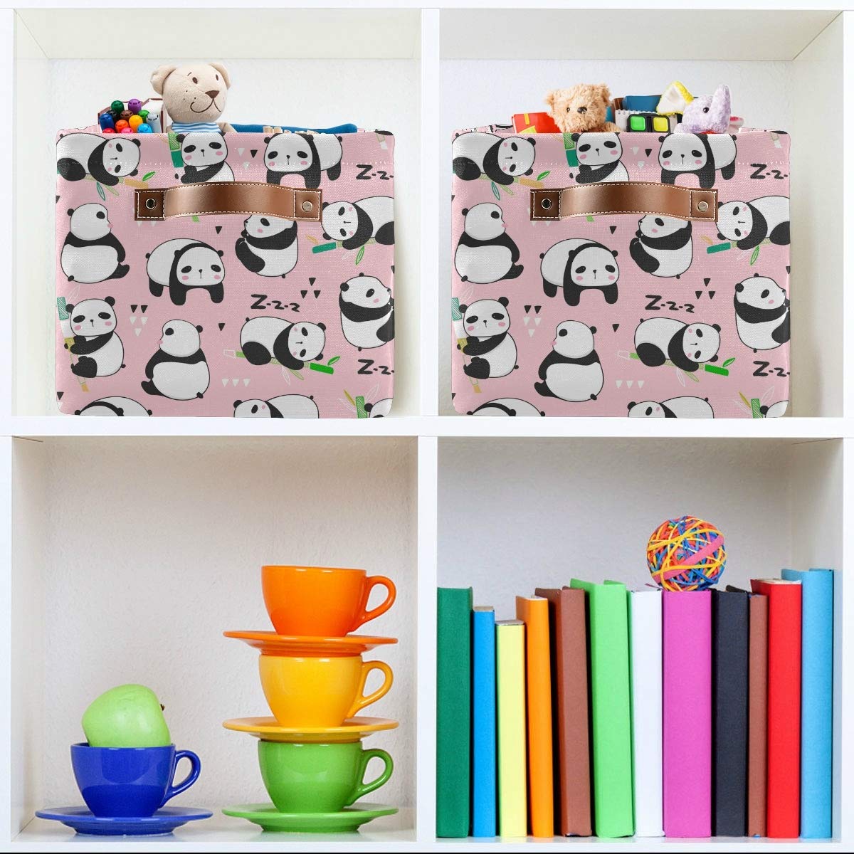 Collapsible Panda Bear Storage Bins - 2 Pack Waterproof Rectangular Organizer Baskets with Handles for Home, Toys & Closet Organization | Perfect for Kids Room, Nursery & Playroom Storage