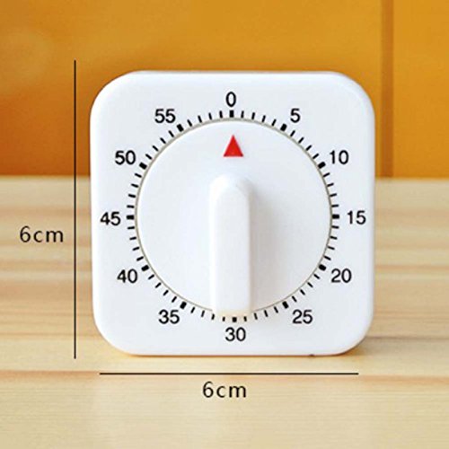 Effective 60-Minute Mechanical Kitchen Timer - White Square Countdown Alarm Clock for Cooking, Baking & Study Reminder | Novelty Count Down Timer for Home & Office Use