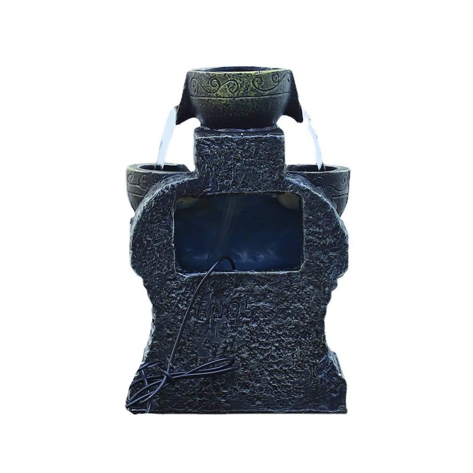 LED Desktop Water Fountain with Resin Rockery & Flowing Water Wheel - Office & Home Decor, Relaxing Indoor/Outdoor Decoration for Stress Relief (Color: A)