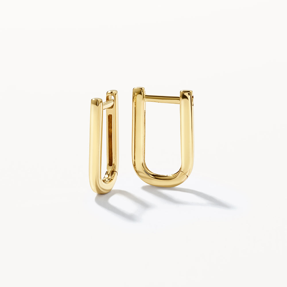 10k Gold Midi Charm Paperclip Huggie Earrings - Elegant Everyday Jewelry for Women, Perfect for Work, Date Night & Special Occasions