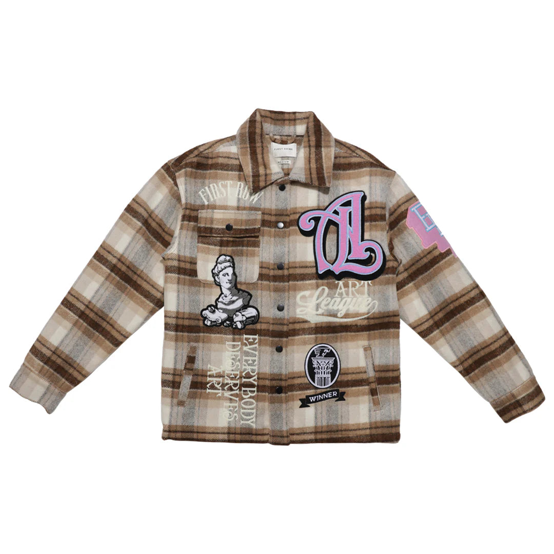 ART LEAGUE Multi-Patch Denim Shacket Jacket for Men & Women | Vintage Style Overshirt with Embroidered Patches | Perfect for Casual Wear, Music Festivals & Street Style Outfits