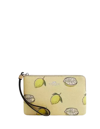 Coach Corner Zip Wristlet with Lemon Print - Stylish Crossbody Bag for Women, Perfect for Parties, Travel & Everyday Use
