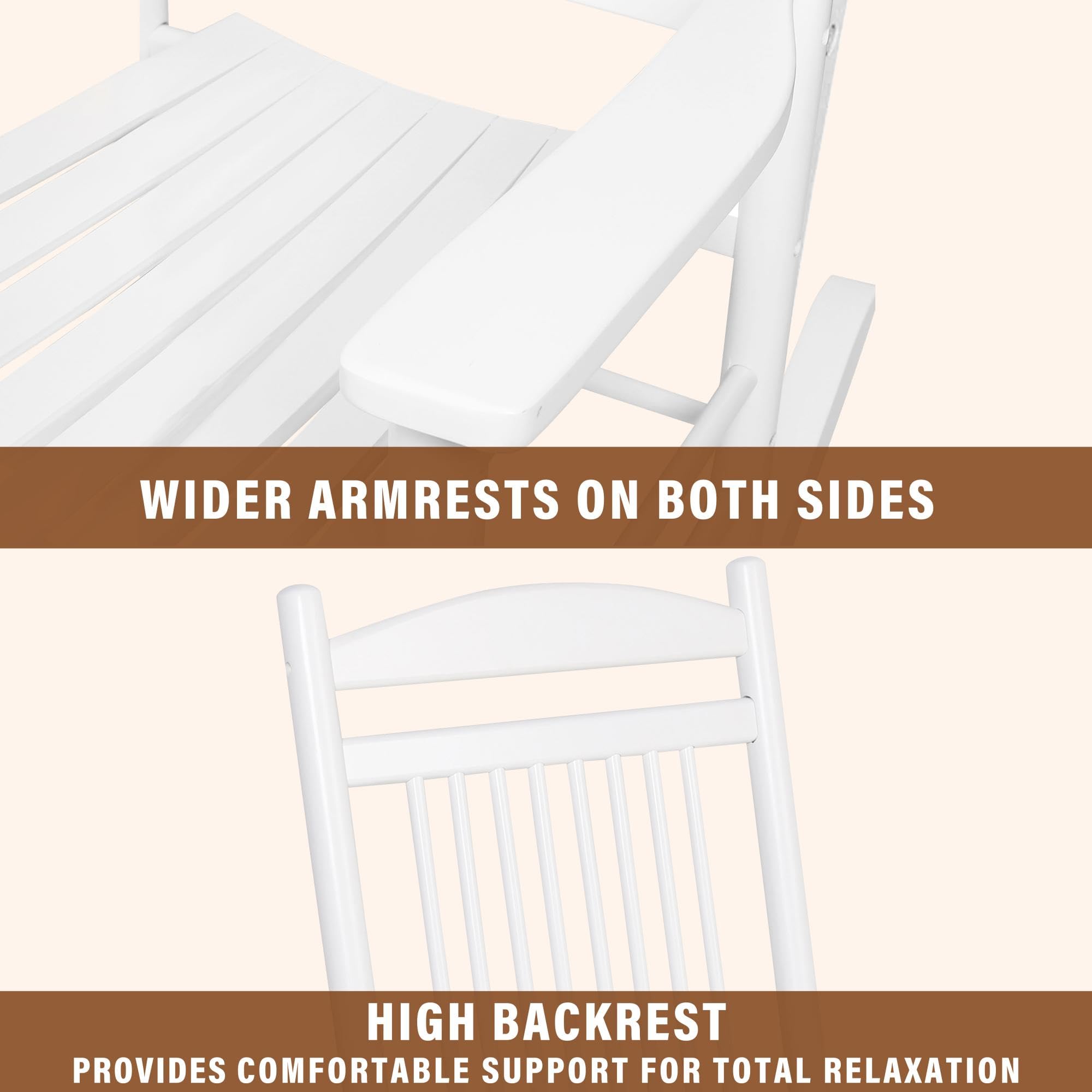 MUPATER 3-Piece Outdoor Rocking Chair Set with Bistro Table - Patio Wooden Rocker Chairs & Foldable Table - White - Perfect for Garden, Porch, and Backyard Relaxation
