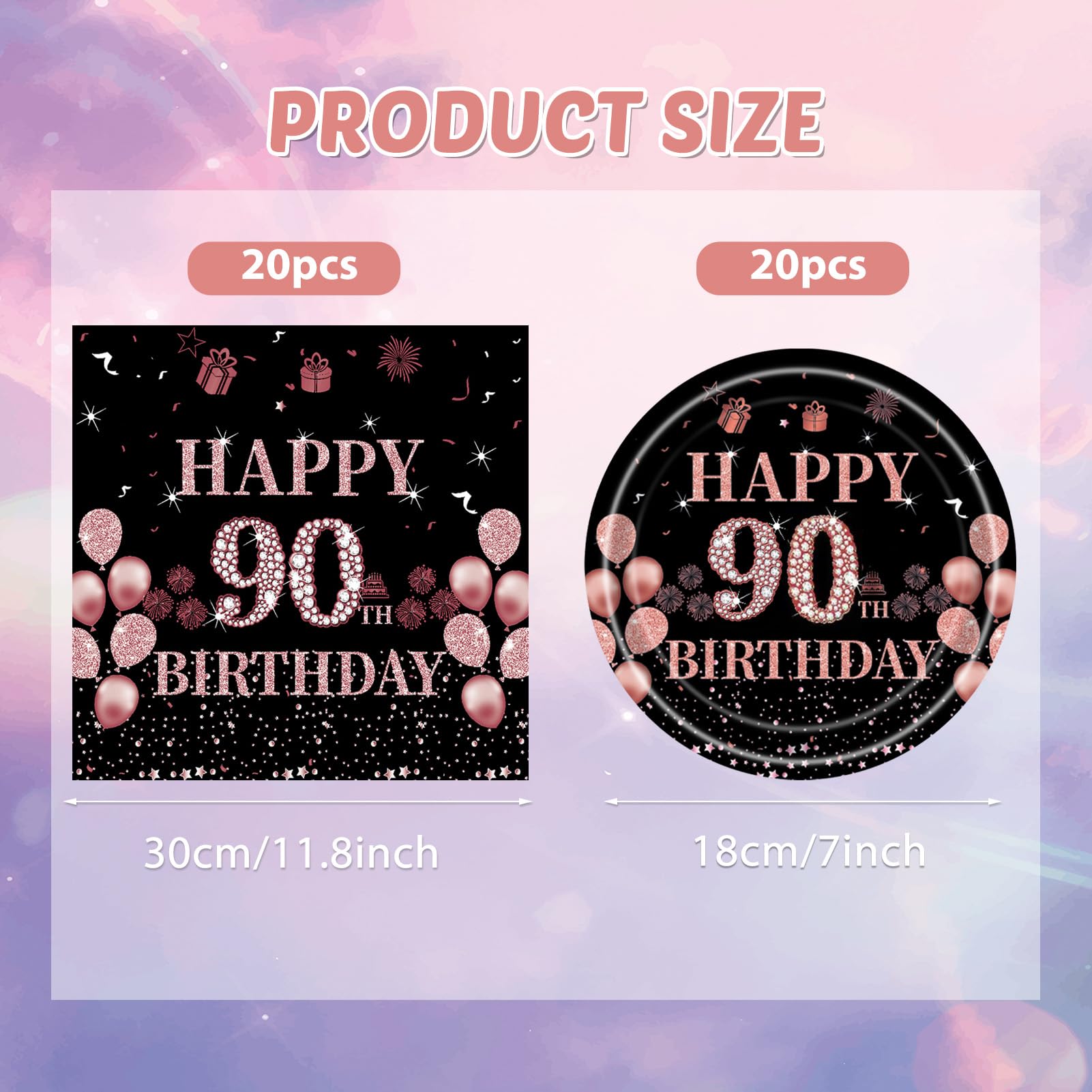 90th Birthday Party Decorations for Women - 40PCS Disposable Tableware Set with Plates & Napkins - Perfect for 90 Years Old Celebration, Milestone Birthday Party & Special Occasions