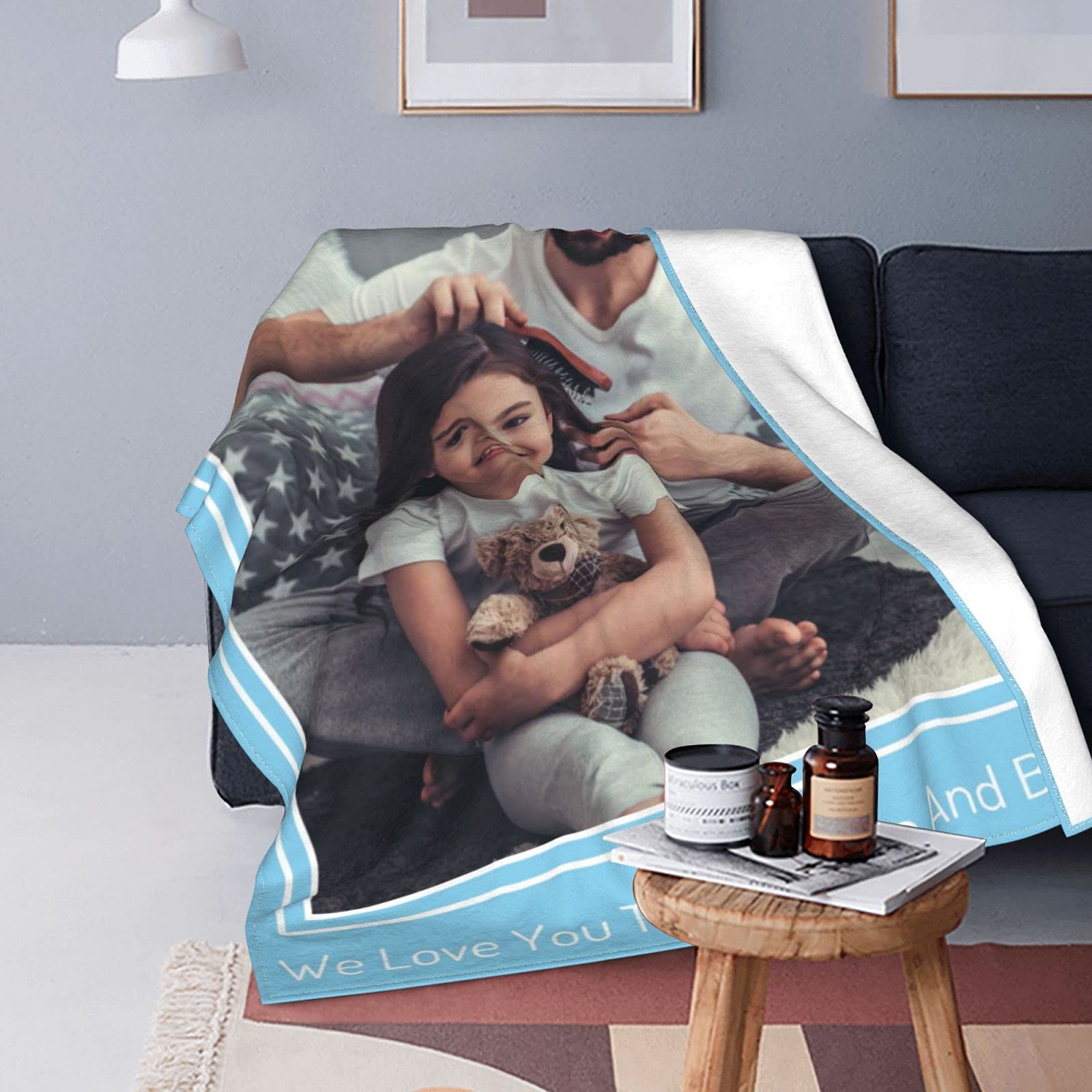 Custom Photo Blanket Personalized with Your Picture & Text - Soft Fleece Throw Blanket Gift for Dad, Mom, Grandpa - Perfect for Father's Day, Birthday & Anniversary Presents - Cozy Home Decor, Couch Snuggling & Memory Keepsake