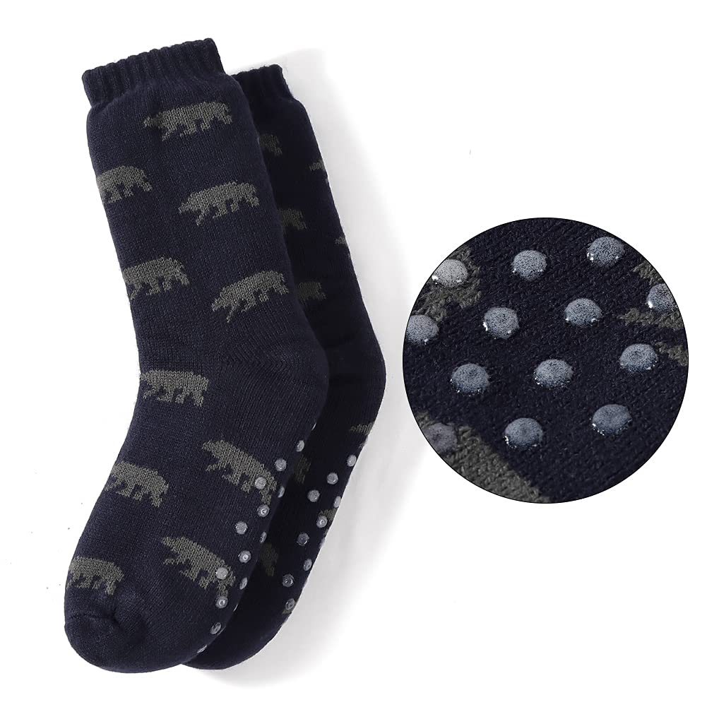 LEMZONE Men's Thick Warm Slipper Socks - Non-Slip Winter Cozy Fuzzy Fleece Lining Cabin Socks with Grips for Indoor & Outdoor Use - Perfect for Home, Office, and Cold Weather Activities