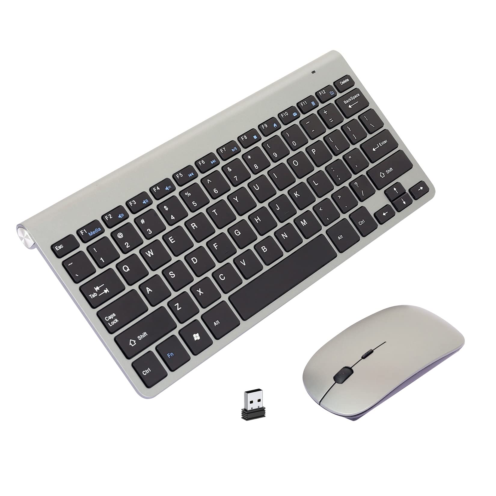Wireless Keyboard and Mouse Combo - 2.4G USB Mini Ergonomic Keyboard with 1600DPI Optical Mouse for PC Laptop TV (Gray/Black, English Layout) - Perfect for Home Office, Gaming & Multimedia Use