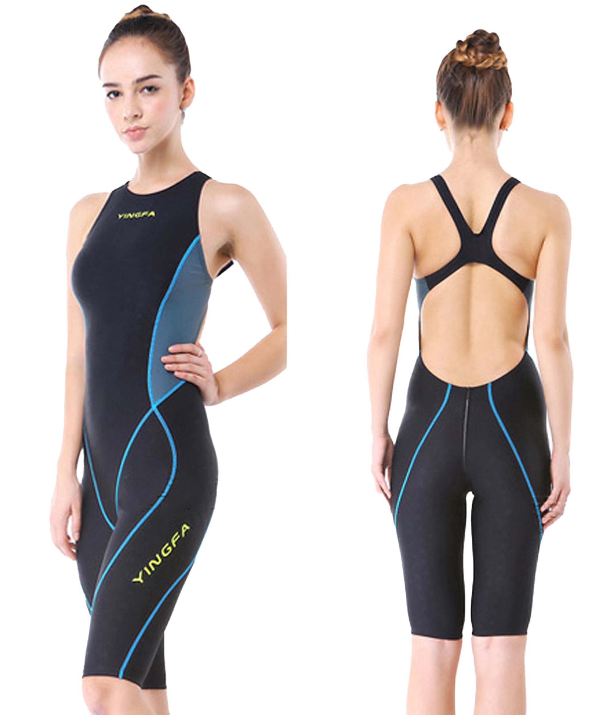 One Piece Racing Swimsuits for Girls - Kneeskin Technical Training Swimwear Size 32 (US Women's 4-6 / China XL) - Black/Blue - Perfect for Competitive Swimming & Swim Team Practice