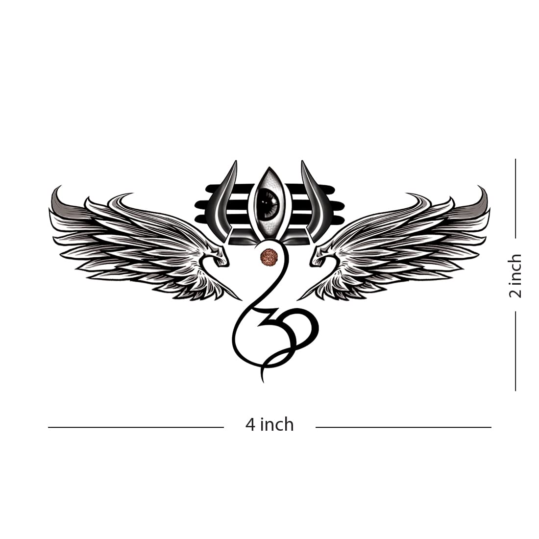 God Om Eye Wing Trishul Temporary Tattoo for Men & Women - Spiritual Body Art for Festivals, Yoga & Meditation