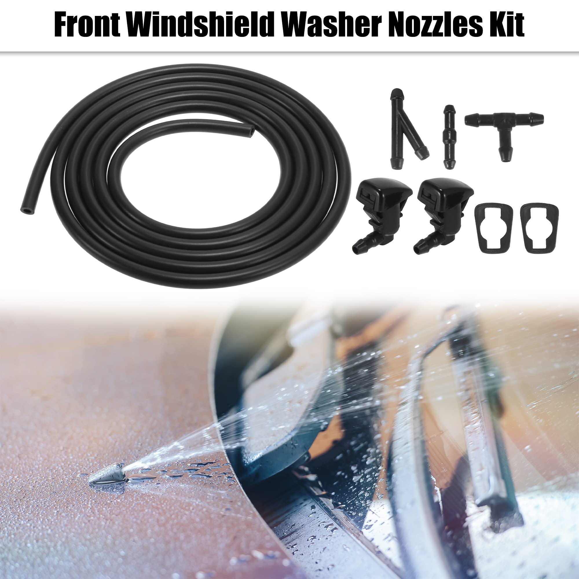 X AUTOHAUX Front Windshield Washer Nozzles Kit for Ford Focus - 2.2M Washer Hose with 3 Connectors - Replacement for 8S4Z17603AA - Perfect for Car Cleaning & Windshield Maintenance