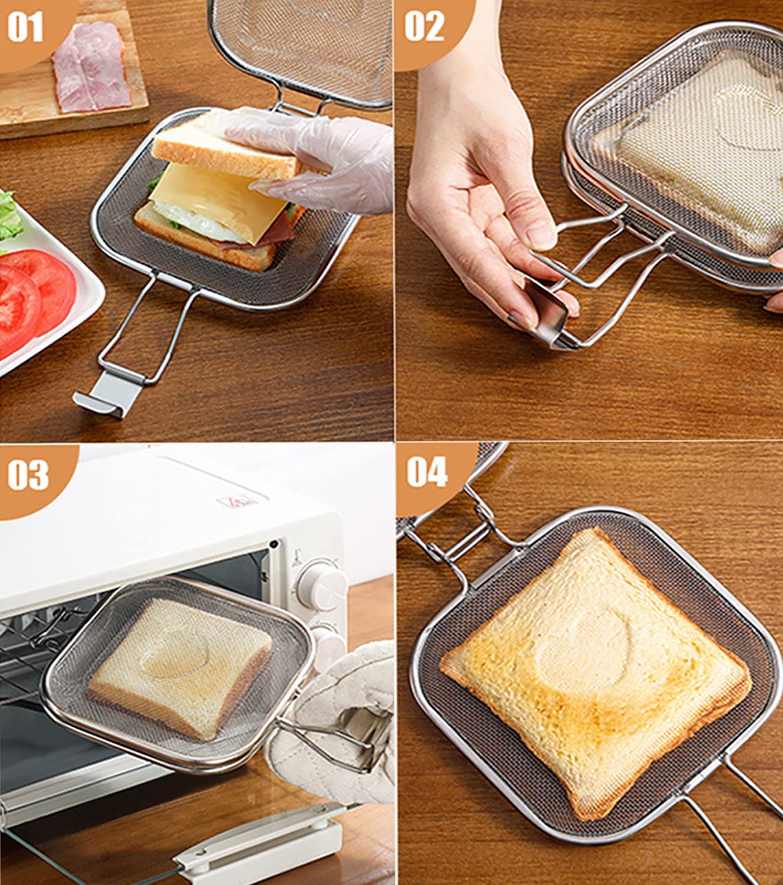 Stainless Steel Sandwich Maker & Hand Toaster - Electric Grill Panini Press for Breakfast, Lunch & Snacks - Perfect for Home, Office & Camping Use