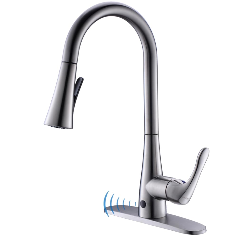 GEOATON Touchless Kitchen Faucet with Dual Motion Sensor, Pull Down Sprayer, Healthy Material, Easy DIY Install in Brushed Nickel for Modern and Hygienic Kitchens