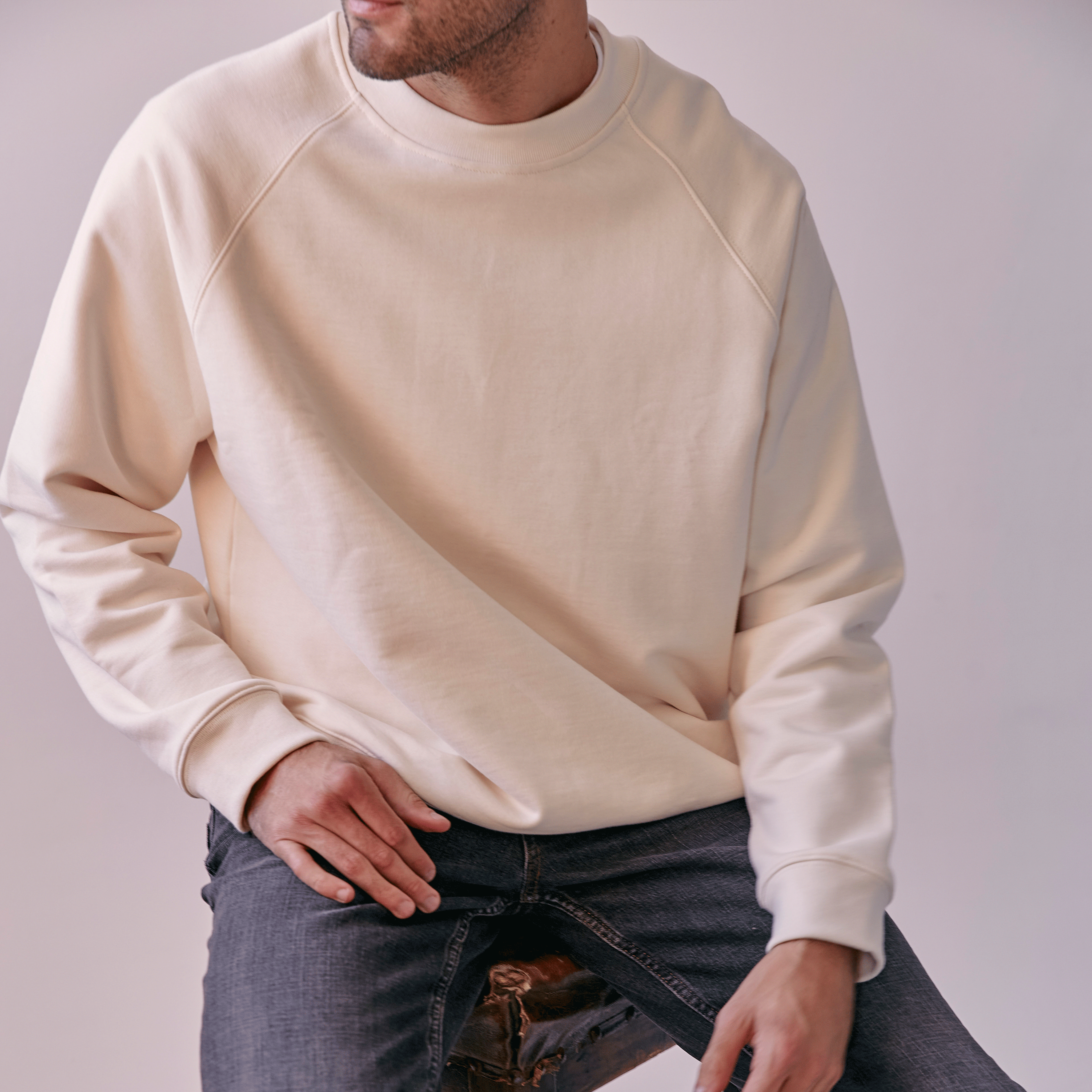 Premium Cotton Crewneck Sweatshirt for Men & Women - Soft & Comfortable Ecru Pullover for Casual Wear, Lounge & Outdoor Activities