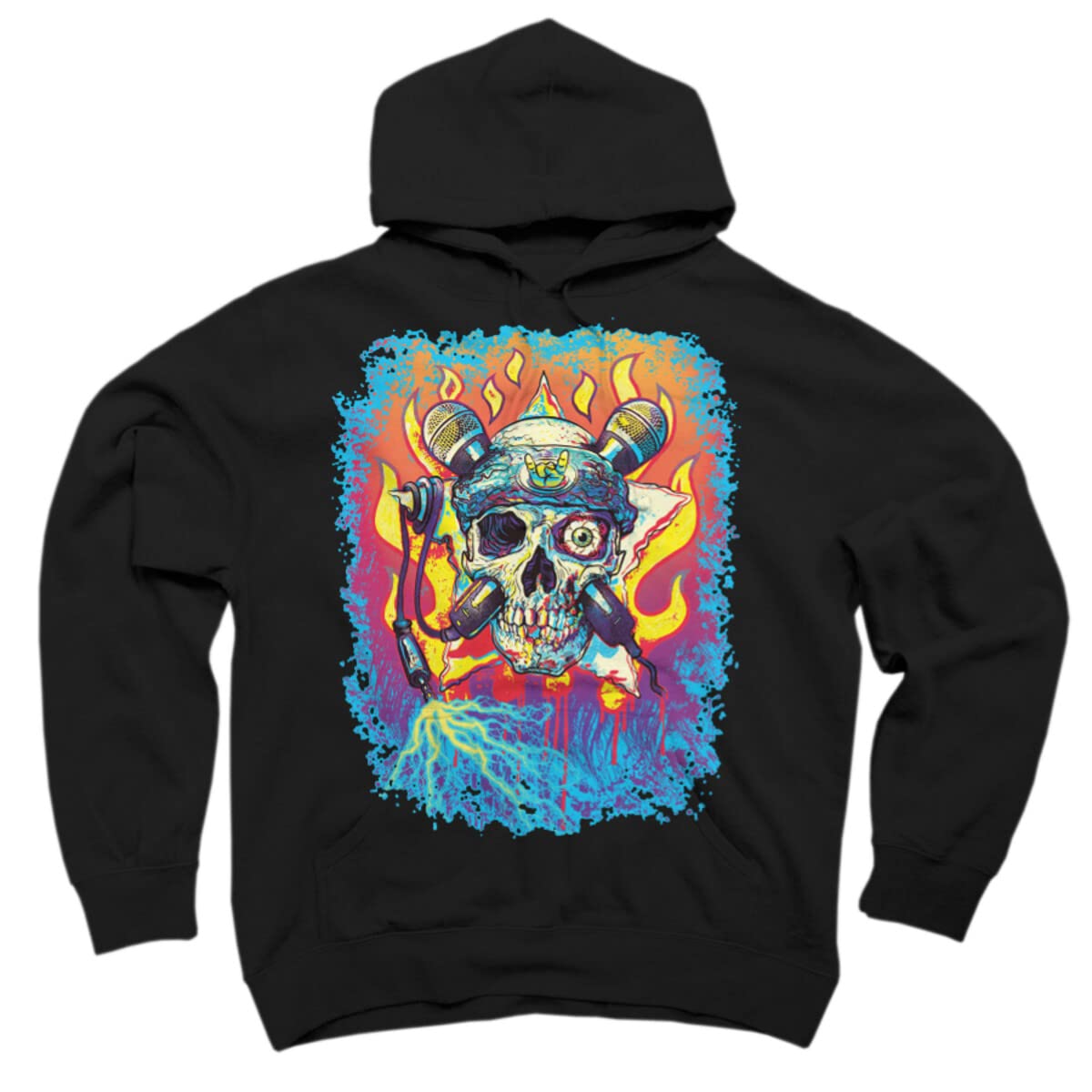 Vintage Rock 'n' Roll Skull with Crossbone Microphones Hoodie - Unisex Pullover Sweatshirt by MudgeStudios - Perfect for Concerts, Music Festivals & Streetwear Fashion