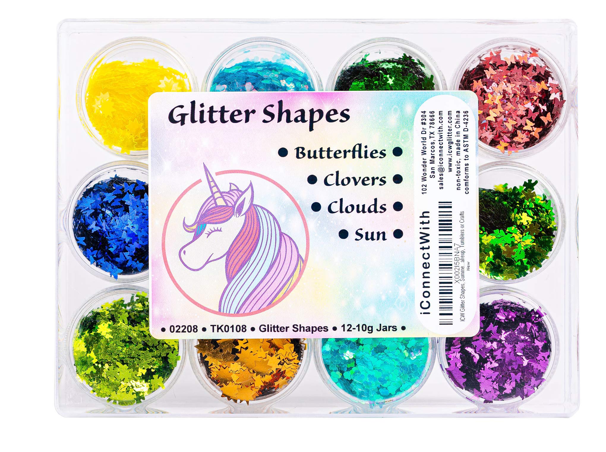 iConnectWith Glitter – Summer Shapes – Butterflies, Clovers, Clouds, and Sun Glitter for Crafts, DIY Projects, Nail Art, Resin Decorations – Perfect for Home Decor, Tumbler Cups, and Makeup Accessories