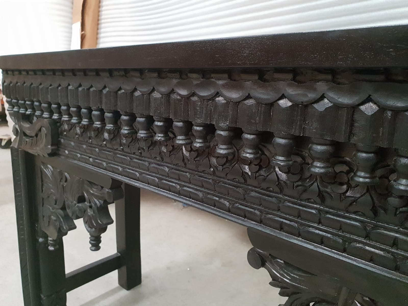 Hand Carved Solid Wood Console Table - Indian Black Wooden Entryway Hall Table for Living Room, Foyer & Home Decor