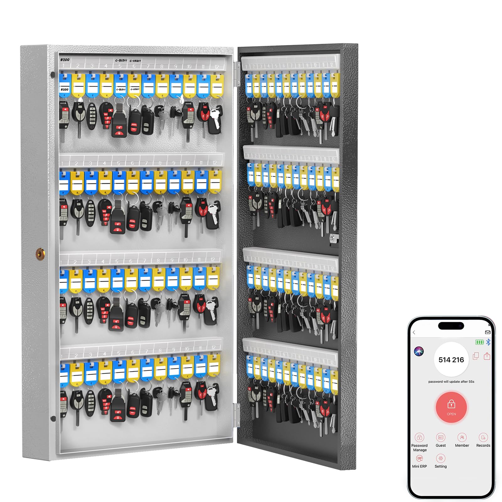 96-Key Smart Lock Box with APP/Bluetooth/Wi-Fi Control - Wall Mount Key Safe Cabinet for One-Time Password, Fixed Code & Remote Access | Secure Key Storage Solution for Valet, Realtors, Offices & Hotels | Ideal for Property Management, Vacation Rentals & Shared Spaces