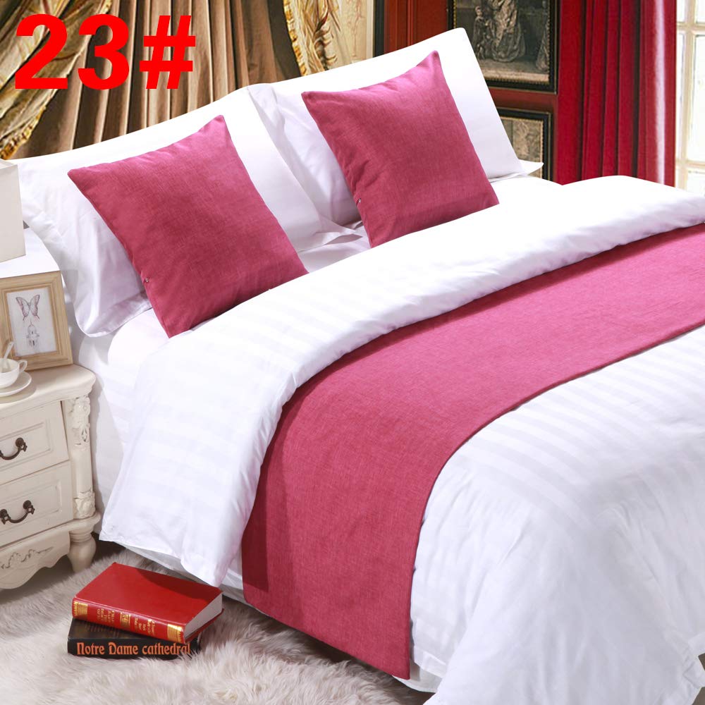 Luxury Solid Color Bed Runner - Premium Hotel Bedding Set with Rose Red Bed Tail & Cushion (45x45cm) for Elegant Bedroom Decor | Perfect for Hotels, Weddings, and Home Decoration