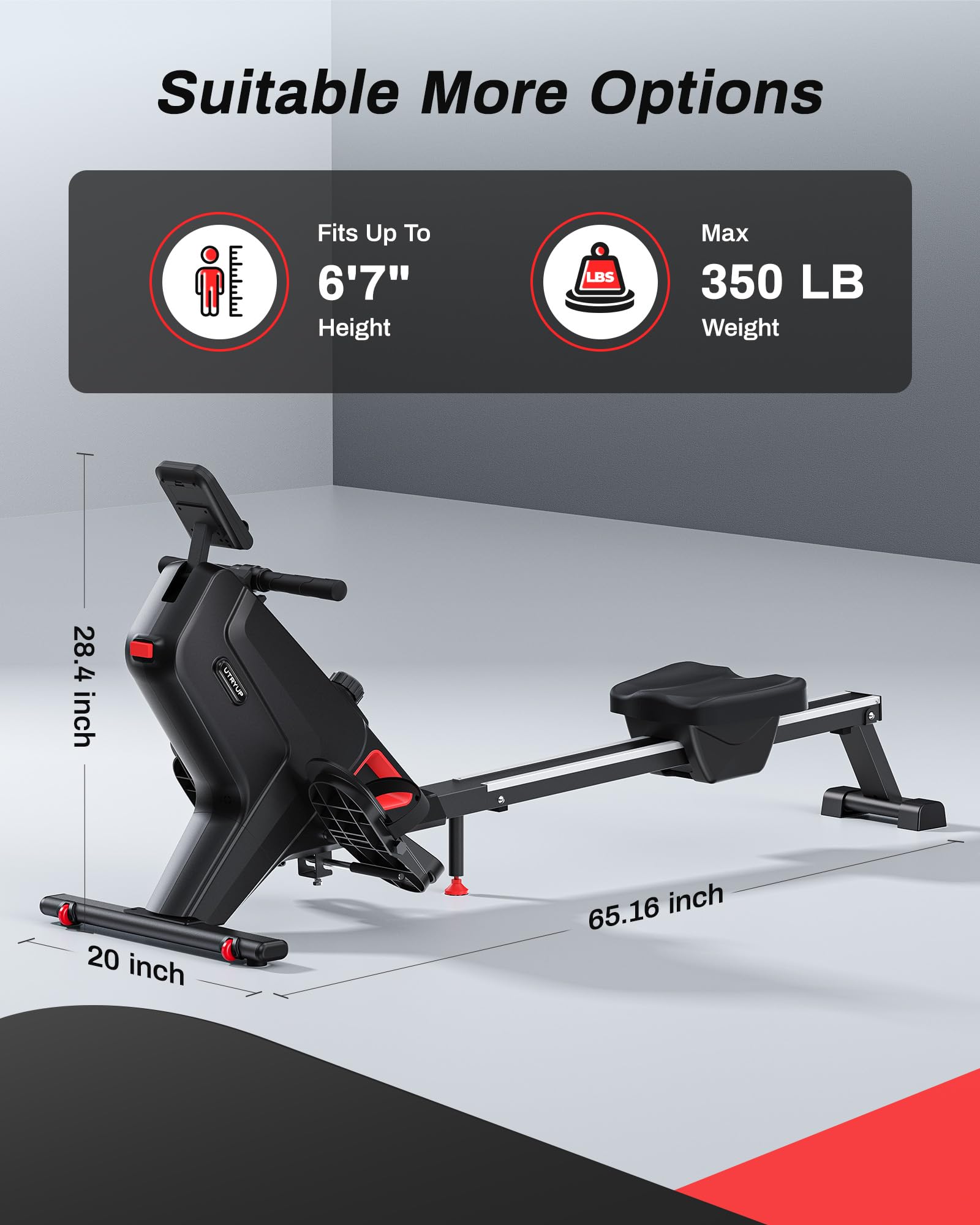 UTRYUP Magnetic Water Rowing Machine for Home Gym - 350 lbs Weight Capacity, 16 Resistance Levels, Quiet Foldable Design with Bluetooth Connectivity & App Support - Perfect for Small Spaces, Cardio Workouts & Full-Body Training (Includes Tablet Holder)