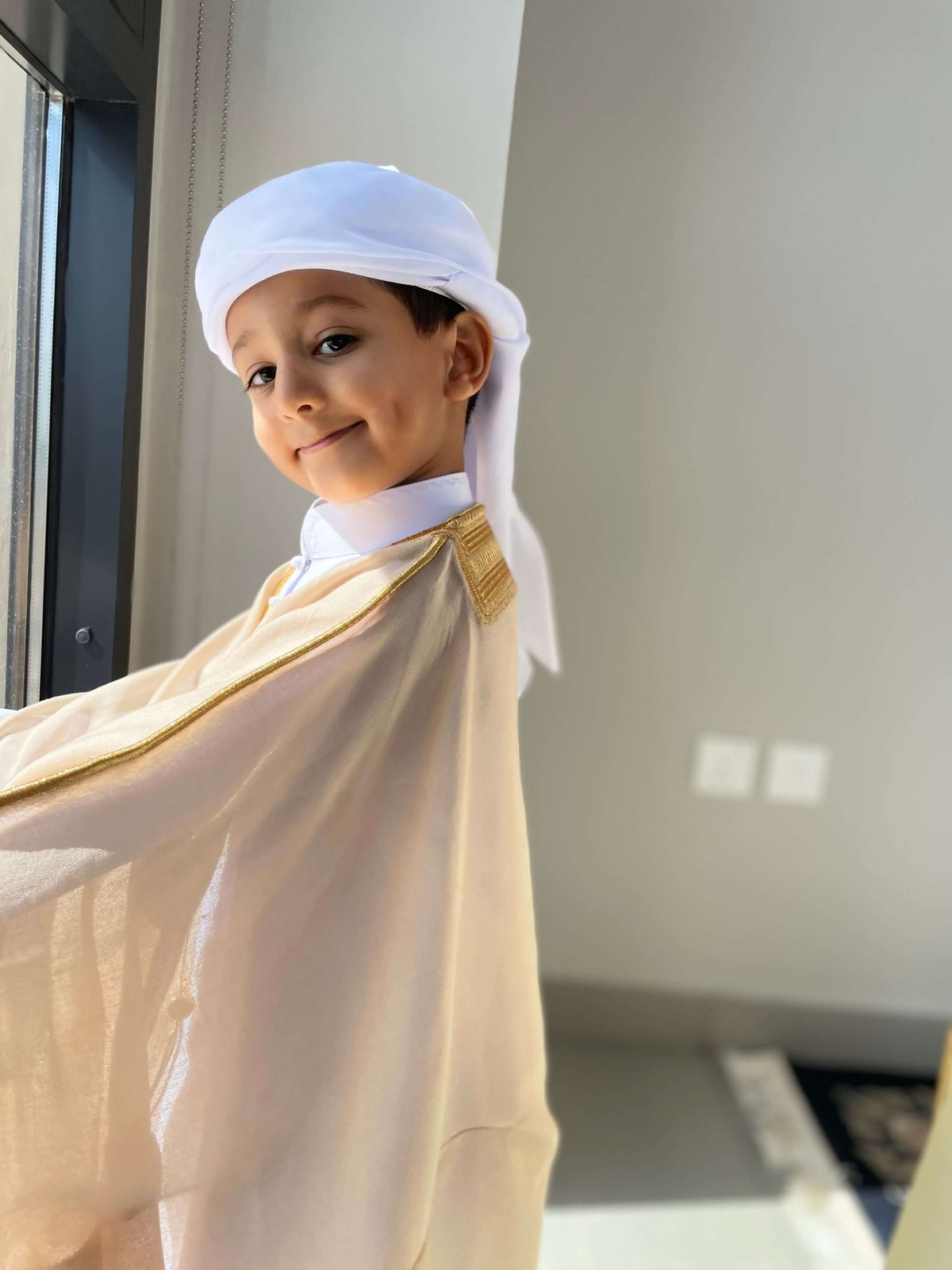 Light Beige Kids Bisht - Traditional Arabic Robe for Boys & Girls - Perfect for Eid, Weddings & Special Occasions