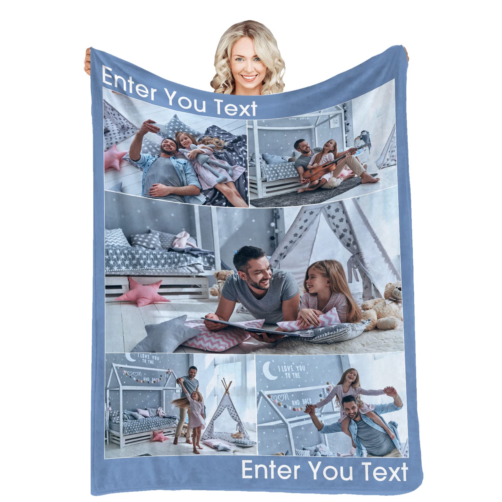 Custom Photo Blanket - Personalized Collage with 5 Photos & Text - 30x40 Inch Soft Throw Blanket for Adults, Kids & Family - Perfect for Birthdays, Anniversaries & Home Decor