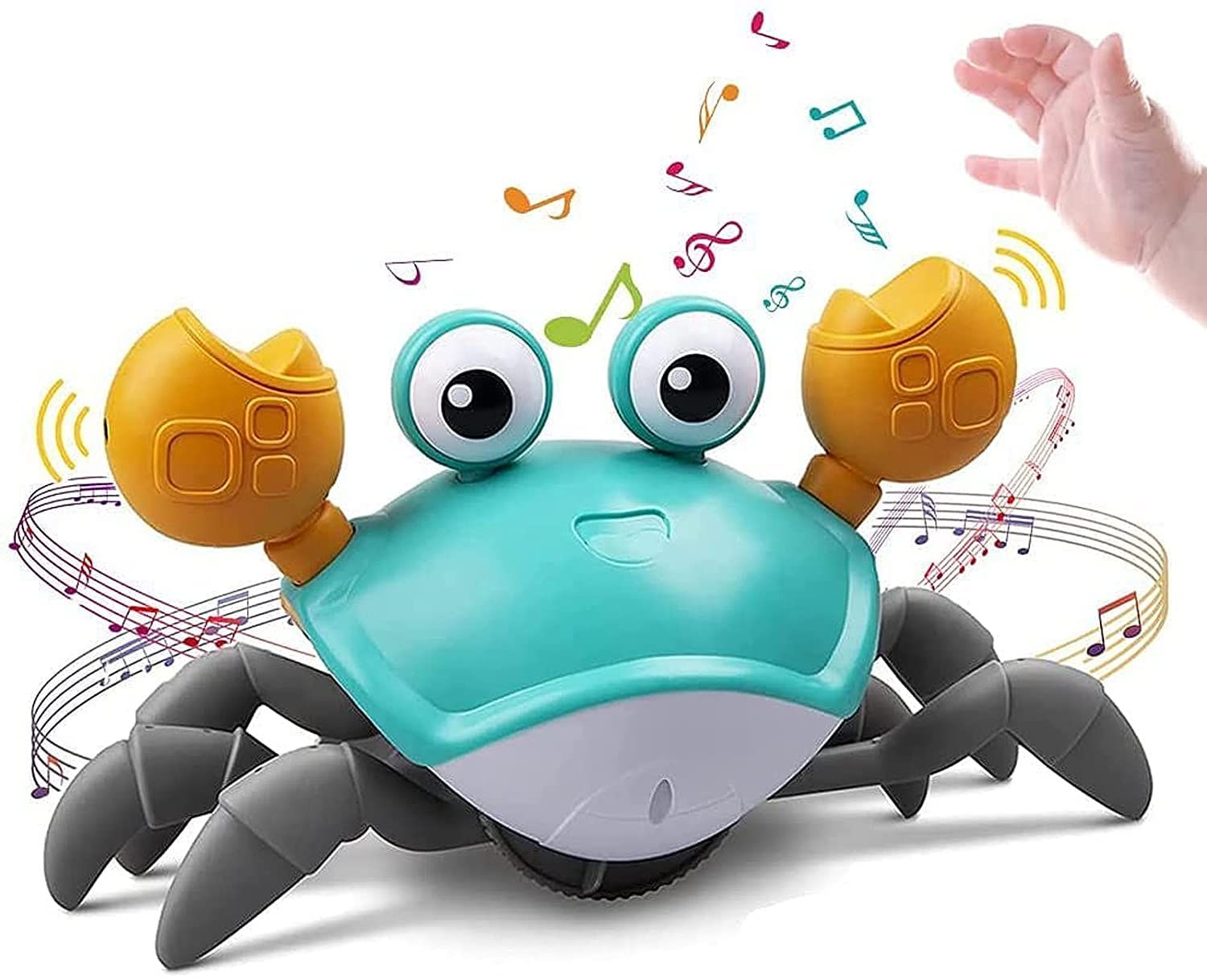Climbtop Crawling Crab Baby Toy - Interactive LED Light Up & Music Learning Toy for Toddlers, Auto-Moving Obstacle Avoidance with USB Charging, Developmental Crawling Toy (Blue) - Perfect for Early Childhood Education & Sensory Play