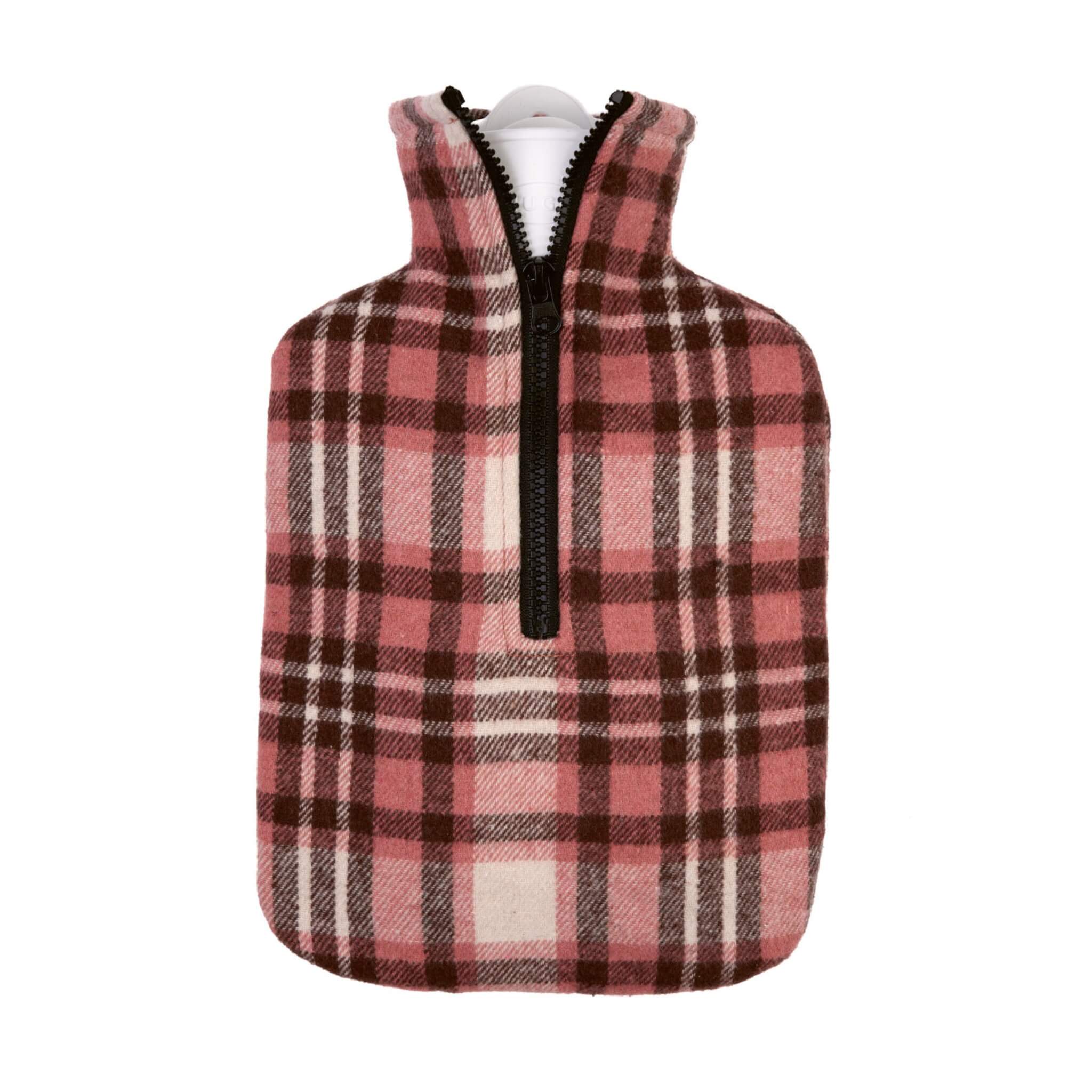 1.8L Classic Hot Water Bottle with Vintage Pink Check Flannel Cover - Rubber-Free, BPA-Free - Perfect for Pain Relief, Warmth & Comfort at Home, Office or Travel