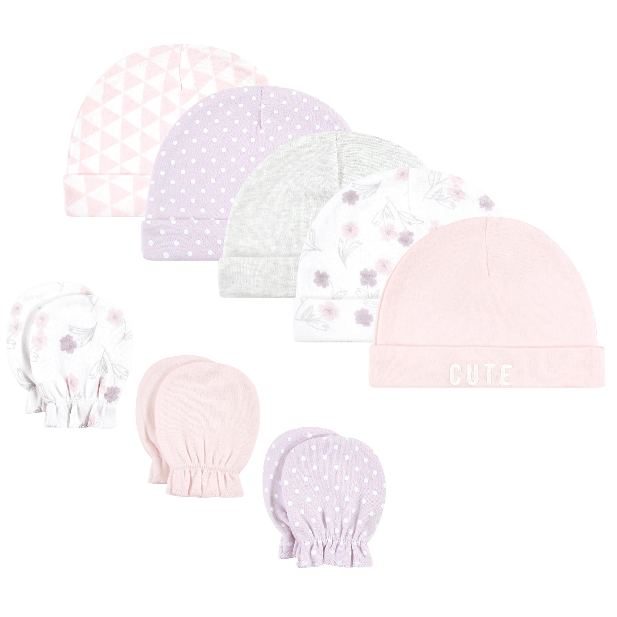 Hudson Baby Cotton Cap & Mitten Set for Newborns - Soft & Comfortable for Sleep & Play