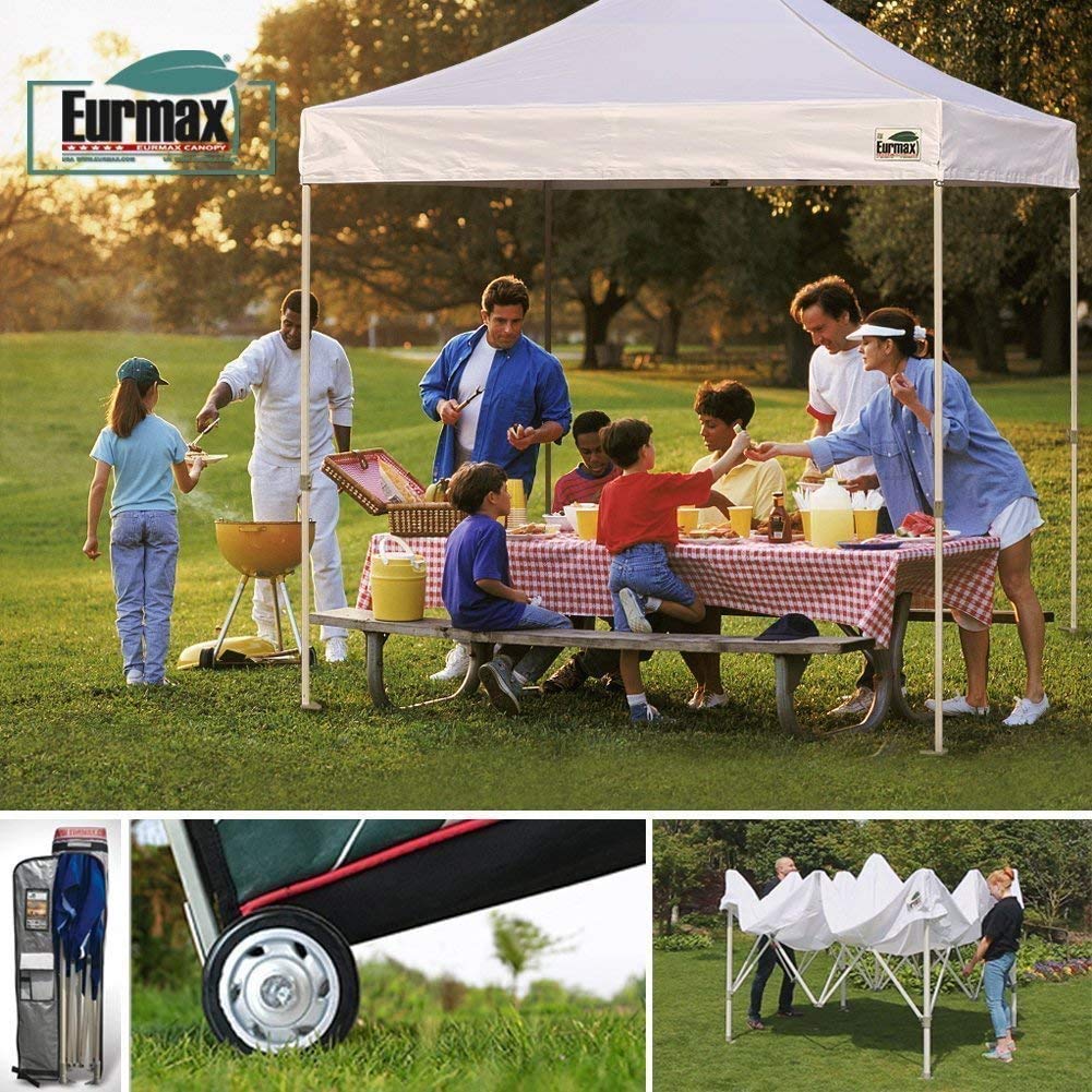 Eurmax USA 8'x8' Commercial Pop Up Canopy Tent - Heavy Duty Instant Shelter with Roller Carry Bag & 4 Sand Weight Bags (Purple) - Perfect for Outdoor Events, Farmers Markets, Beach Parties and Camping