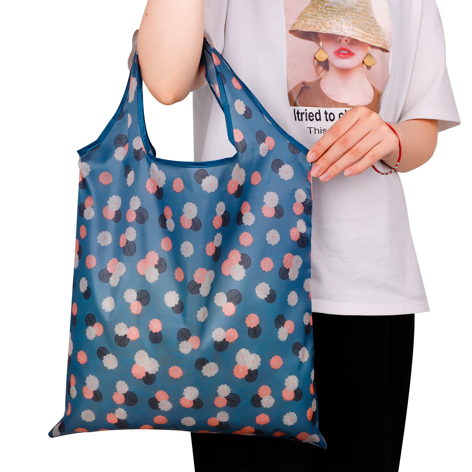 QINREN 4-Pack Reusable Foldable Grocery Bags - Eco-Friendly Washable Shopping Totes with Pouch for Daily Use, Groceries & Travel | Perfect for Supermarket, Farmers Market & Beach Trips