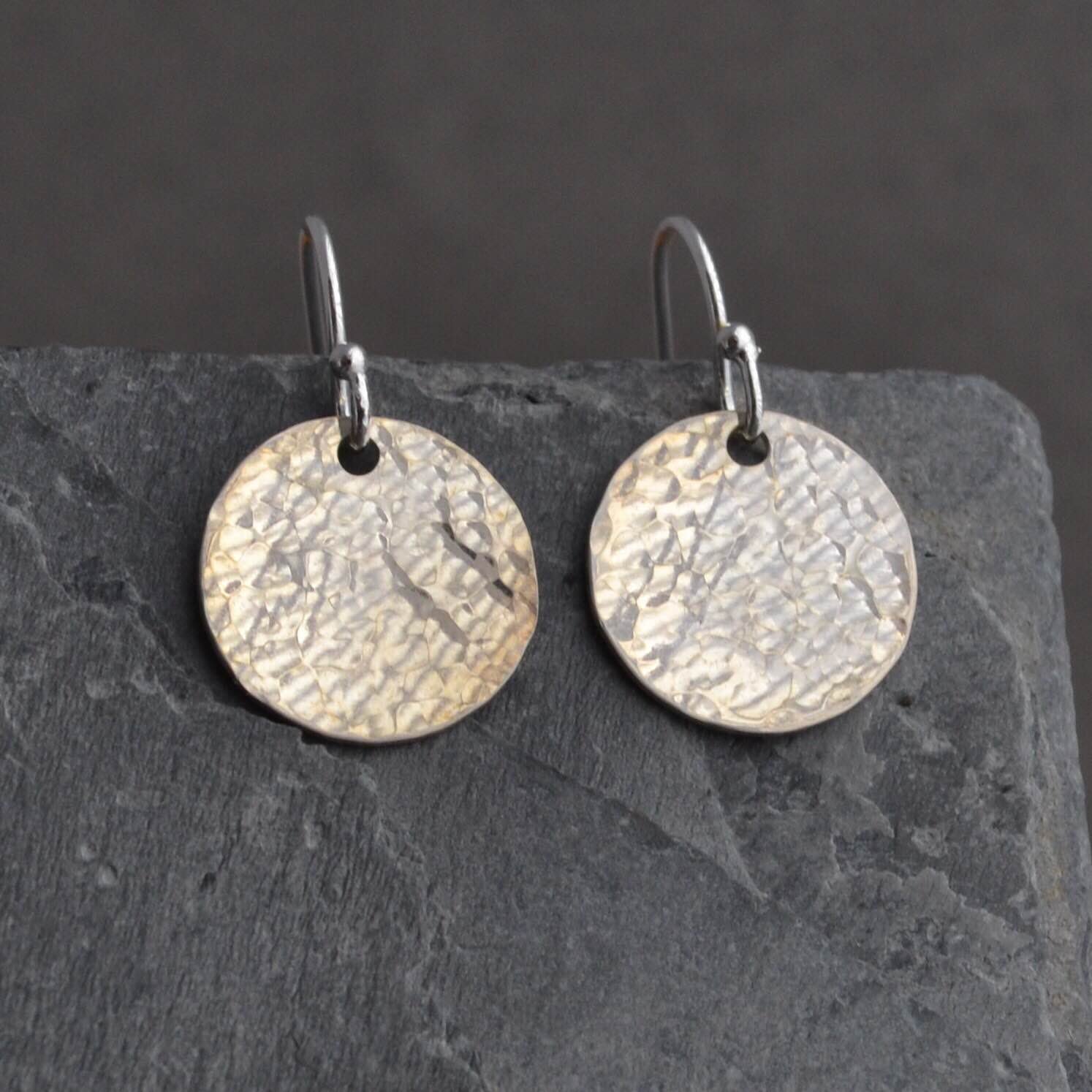 Hammered Sterling Silver Disc Earrings - Minimalist Dainty Hoops for Women | Perfect for Everyday Wear, Office & Casual Outfits