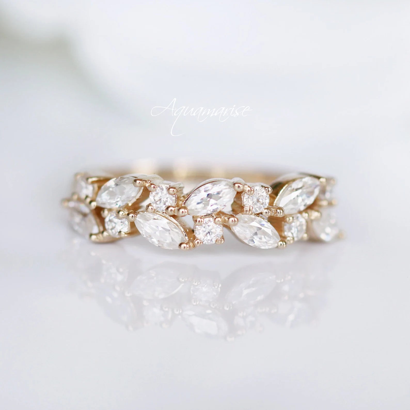 14K Solid Yellow Gold Marquise Natural Diamond or Moissanite Wedding Band - Perfect for Engagement Rings, Anniversary Gifts & Bridal Jewelry