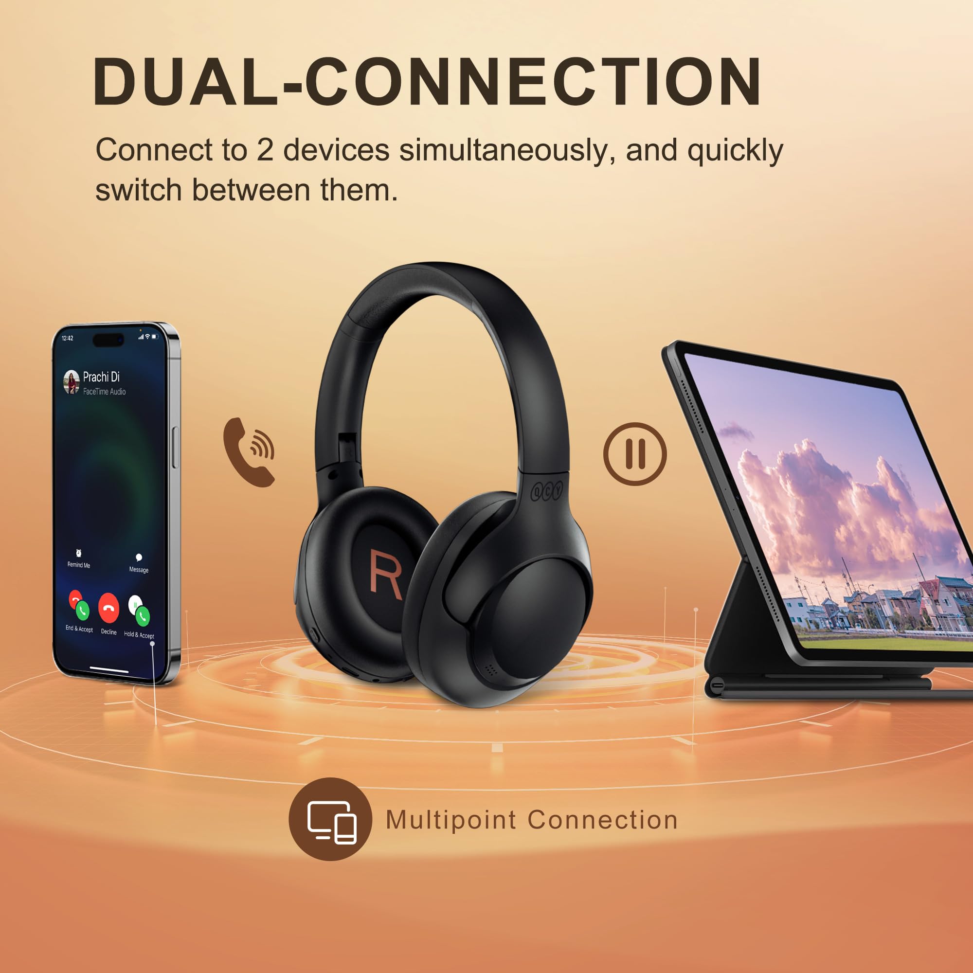 QCY H3 ANC Wireless Bluetooth Headphones with Active Noise Cancelling & H3 PRO Headphones - Black | Long Battery Life, Hi-Fi Sound for Travel, Work, Gym & Commuting