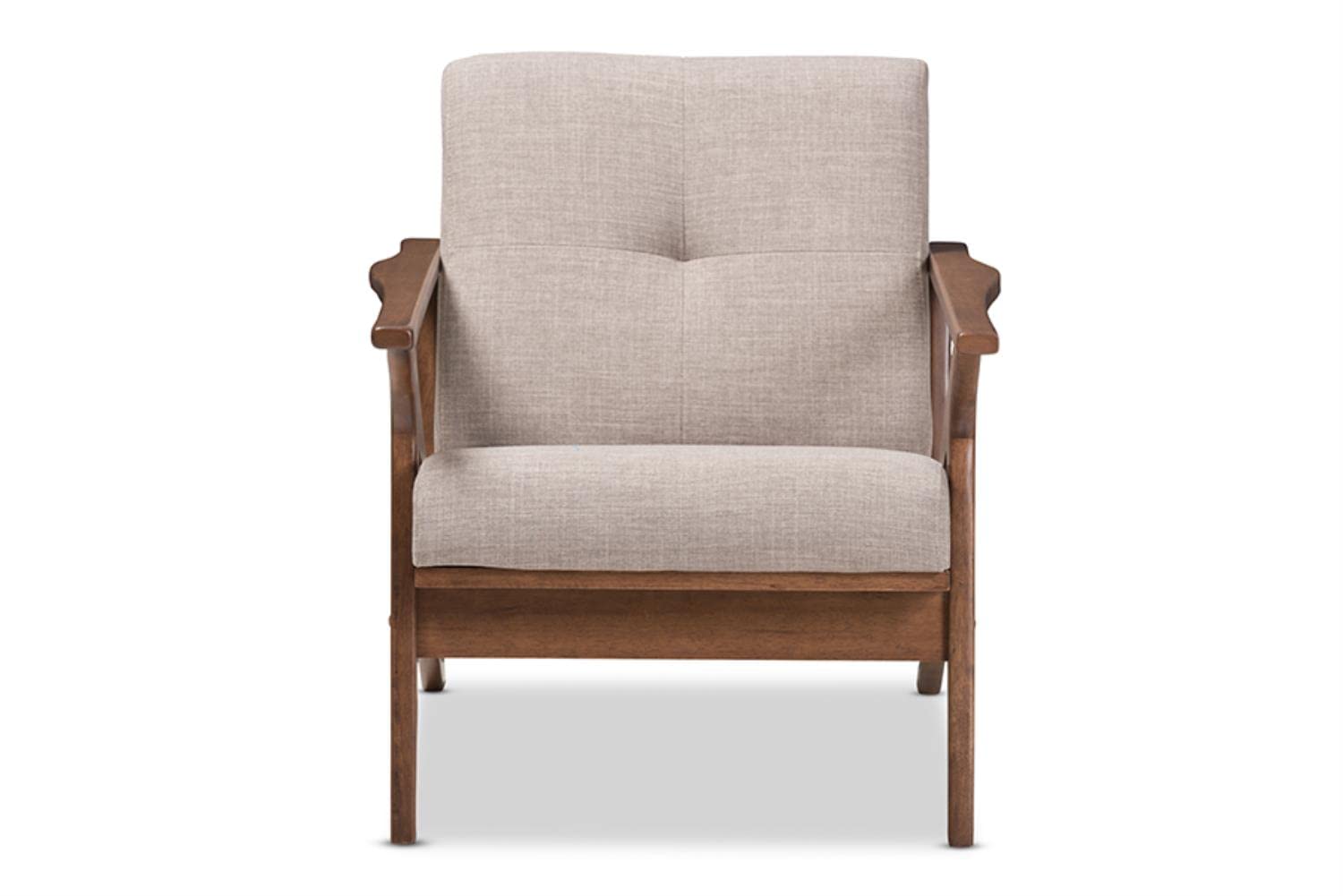 Baxton Studio Bianca Mid-Century Modern Walnut Wood Light Grey Fabric Tufted Lounge Chair - Stylish Accent Chair for Living Room, Office & Reading Nook - Comfortable Upholstered Armchair with Wooden Legs