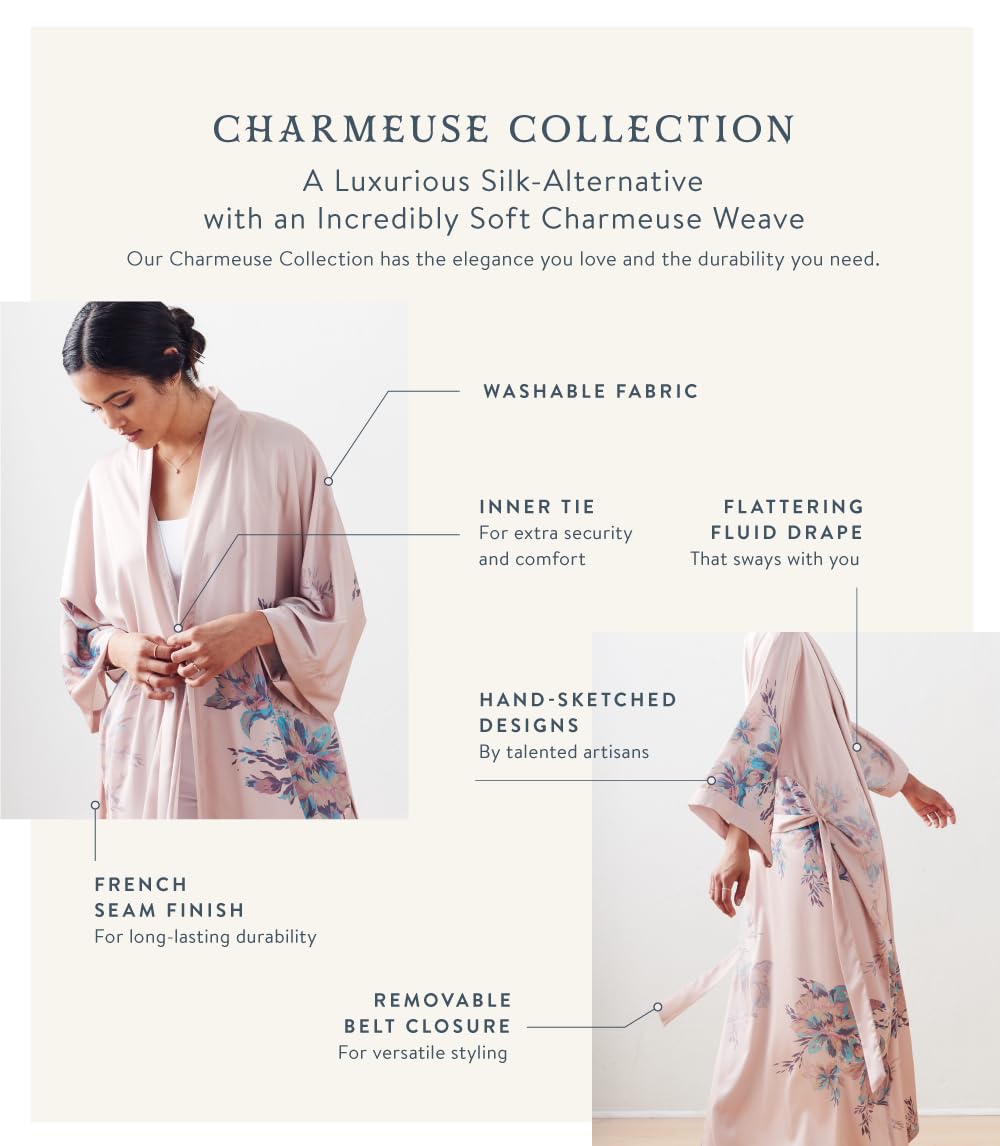 OLDSHANGHAI Women's Charmeuse Kimono Robe - Long Floral Watercolor Silk Robe for Women & Men | Elegant Loungewear, Spa Robe, Bridal Gift, and Home Wear